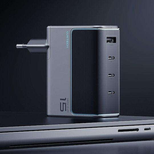 Cuktech Φορτιστής Χωρίς Καλώδιο GaN με Θύρα USB-A και 3 Θύρες USB-C 140W Power Delivery Γκρι (AD1404UEU)