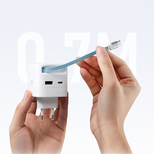 Cuktech Cuktech GaN Handyladegerät mit USB-A Ausgangsanschlüssern und USB-C Ausgangsanschlüssern und Kabel USB-C 67W Weiß (AD653W)