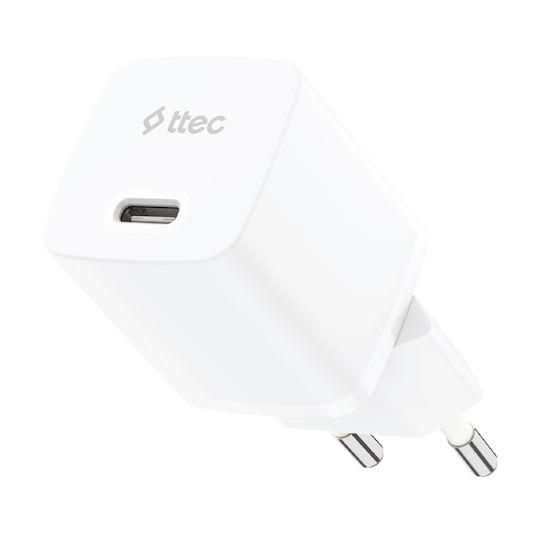 TTEC Wireless Charger GaN With USB-C Port 20W Power Delivery White SmartCharger