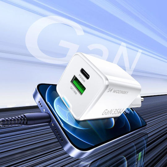 Wozinsky Wireless Charger GaN With USB-A Output Port And USB-C Output Port 35W Power Delivery White (WWC-35W)