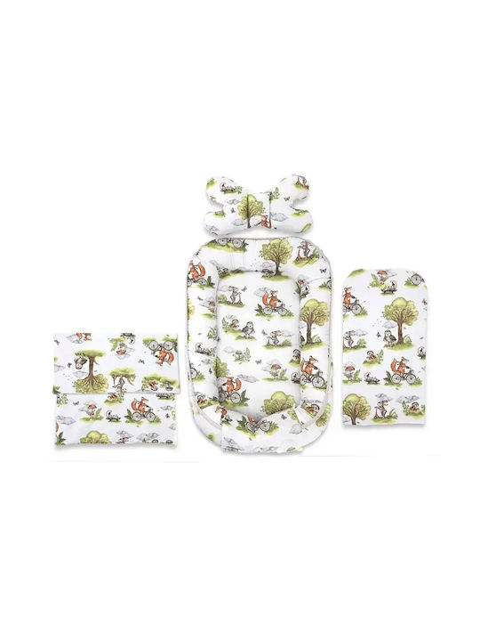 Qmini Pernă pentru bebeluși tip cuib Fox On Bikes Natural 55x75cm