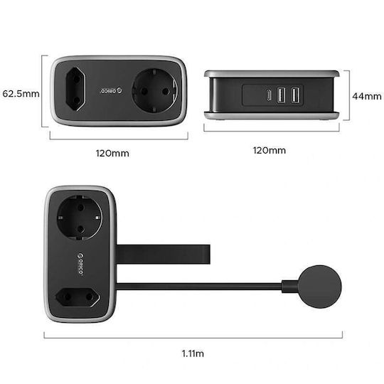 Orico База за Зареждане GaN с 2 USB-A Изходни Порта и 2 USB-C Изходни Порта и USB-C Кабел 65W в Черен Цвят (AP3)