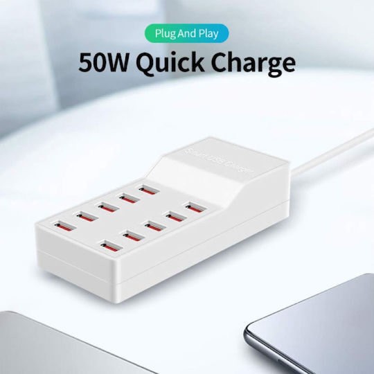 Jiageng Charging Stand with 10 USB-A Ports 50W in White color (JG635)