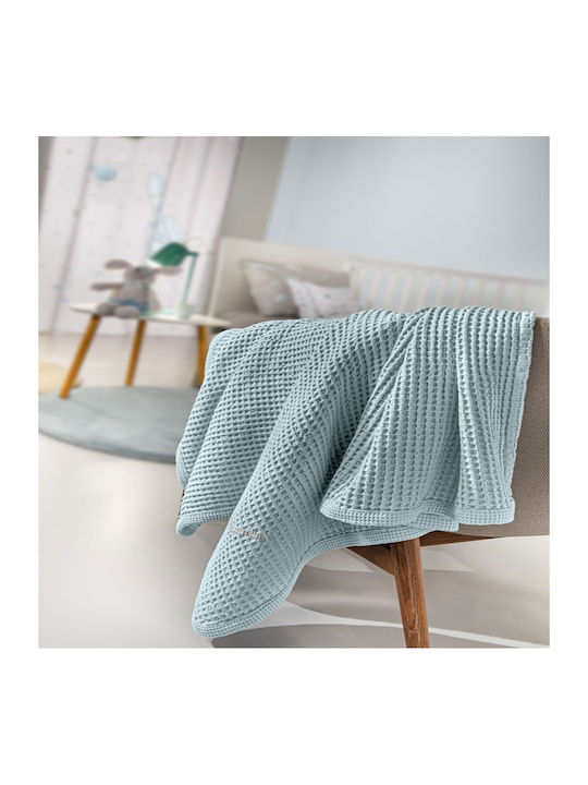 Guy Laroche Baby Blanket Cot Waffle Light Blue 110x140cm