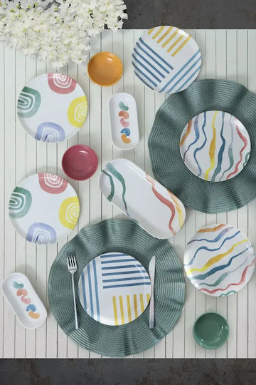 Breakfast Set 13 Pieces 6 People Modern Ceramic Dinnerware Set Multicolour 26x26cm