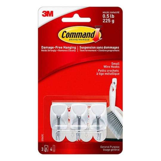 Hook Hanging 3m 225 g 19 x 41 x 19 mm White Steel 3 Units S7929721 10 to 30 Days
