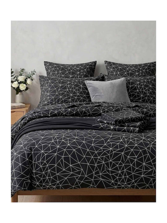 Olia Home Bettbezug Baumwolle Einzelbett 160x240 Black Velvet-Black Metal