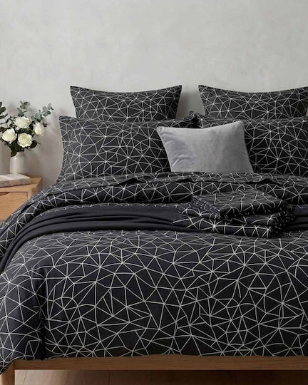 Olia Home Duvet Cover Cotton Queen 220x240 Black Velvet-Black Metal