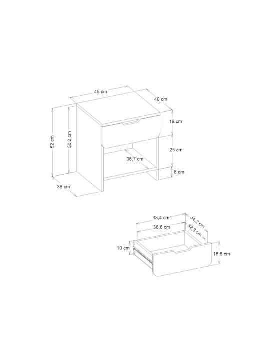 Bedside Table Mida Wooden Beige 45x40x52cm