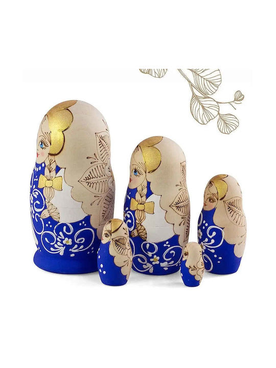 Set Of 5 Blue Matryoshka Dolls Pyrography 10.5 Cm Azhna Ms0502bw-05
