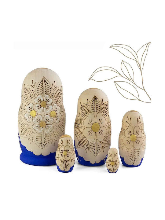 Set Of 5 Blue Matryoshka Dolls Pyrography 10.5 Cm Azhna Ms0502bw-05