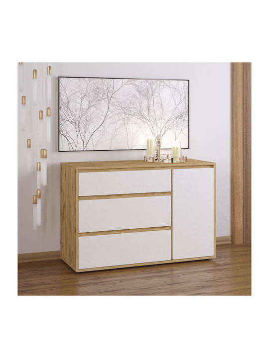 Bufet Nitro Din Lemn Cu Sertare Alb - Stejar 120x40x80cm