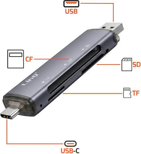 Linq Memory Card Reader Sd Microsd Cf Dual Connector Usb-c Usb-a Black