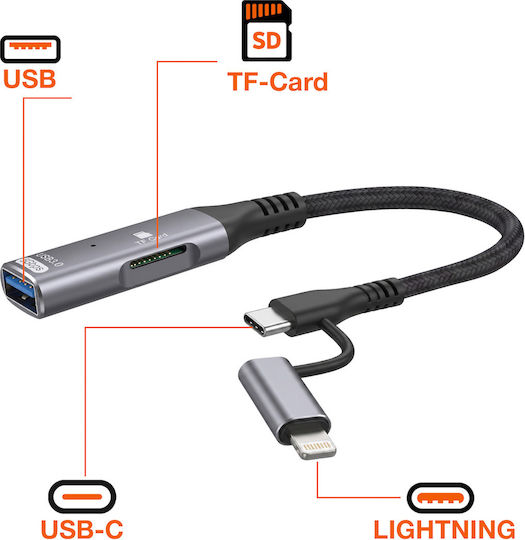 Linq Адаптер USB-C Lightning към USB 3.0 5Gbps Четец за Micro SD Сив