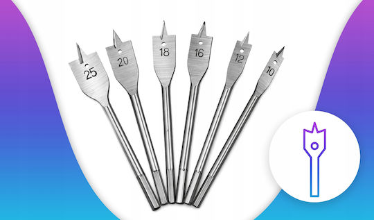 Set Of 6 Spade Bits With Hexagon Drill Top For Wood Glass And Tiles