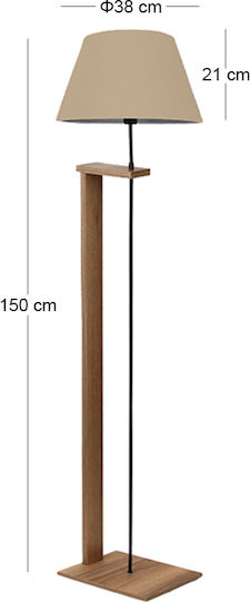 Megapap Moris Floor Lamp H150xL38cm with Lamp Bulb Base for E27 Beige