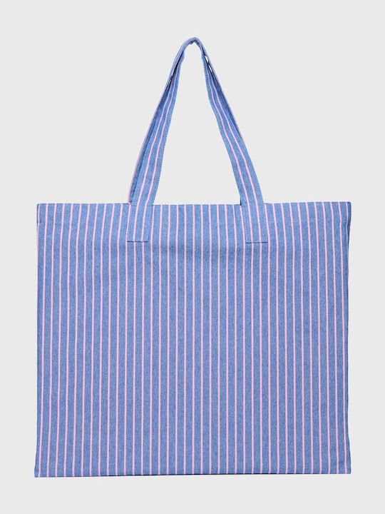 Oxford Stripe Fabric Women's Tote Handbag Blue