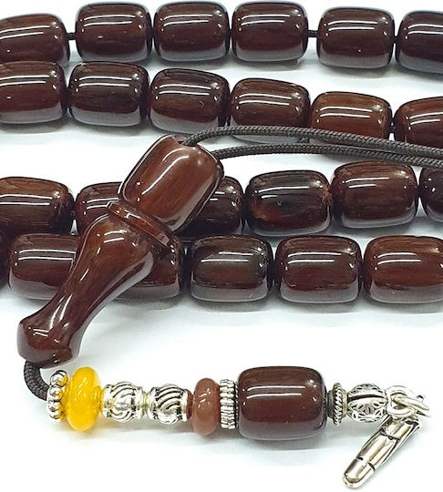 Roloi Komboloi Worry Beads with 33 Beads Made of Mastic Length 32cm Brown