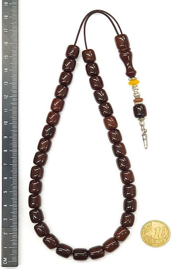 Roloi Komboloi Worry Beads with 33 Beads Made of Mastic Length 32cm Brown