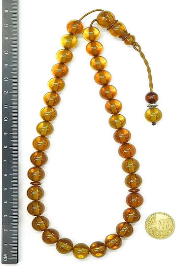 Roloi Komboloi Worry Beads with 33 Beads Made of Mastic Length 30cm Honey