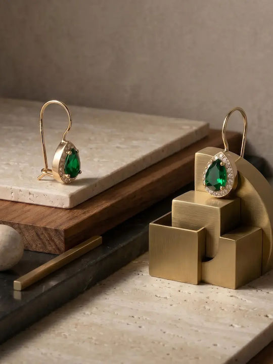 Ohrringe Hängend aus Gold 14K mit grünen Steinen
