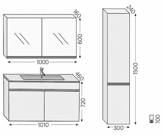 Furnibath Toledo 100 Πάγκος με Νιπτήρα & Καθρέπτη Μ101xΒ72xΥ46cm Grey