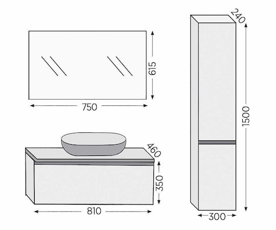 Furnibath Sevilla 80 Баня Масa без Смесител с Огледало М81xД50xВ46см Орех