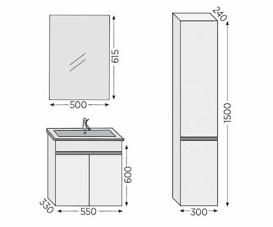 Furnibath Toledo 55 Πάγκος με Νιπτήρα & Καθρέπτη Μ55xΒ60xΥ34cm Grey
