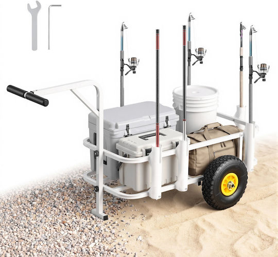 Vevor Καρότσι Ψαρέματος Παραλίας 90,7 Kg Ατσάλινο Σκελετό Ρόδες Παντός Εδάφους 280 Mm 7 Θήκες Καλαμιών Kjsyjccgkjkhrrl01001v0