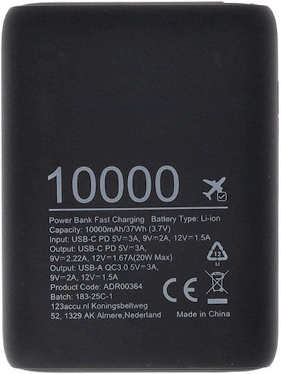 123accu ADR00364 Baterie externă 10000mAh 20W cu Port USB-A și Port USB-C Power Delivery Negru