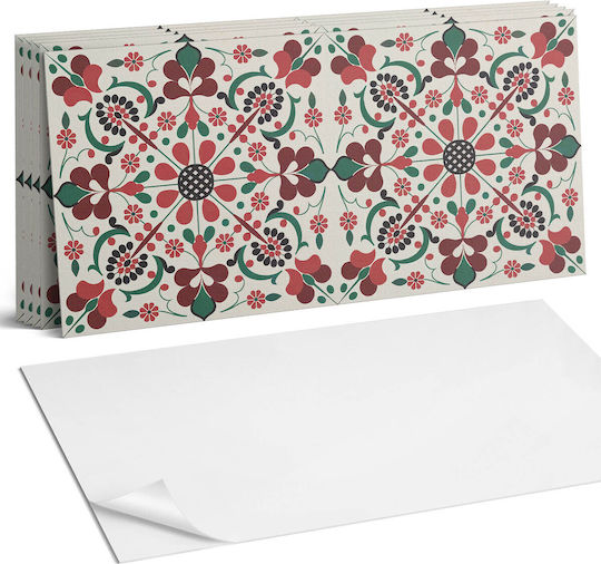 Set Wandsticker Kacheln Vinyl Blumenmuster Symmetrie 6x60x30 cm