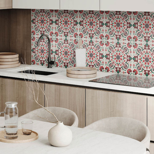 Set Wandsticker Kacheln Vinyl Blumenmuster Symmetrie 6x60x30 cm