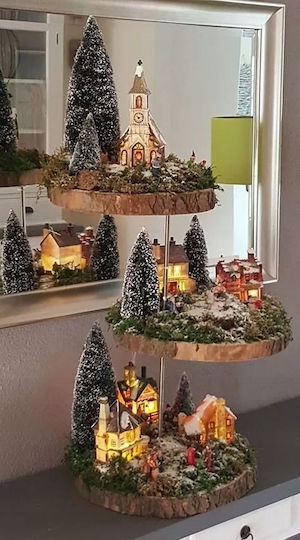 Christmas Decorative Glass Tree Adorned Green 3 Pieces