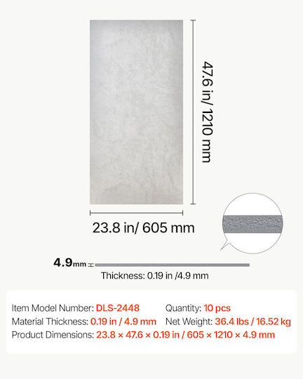 Vevor PVCFPB2448INJAXPY001V0 Πλακάκι Εσωτερικού Χώρου Ματ 121x60.5cm Λευκό Μάρμαρο