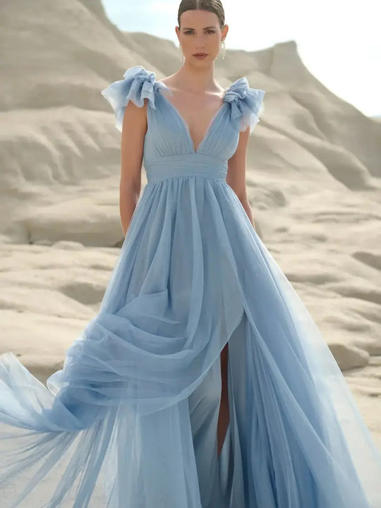 Summer Maxi Dress for Wedding / Christening with Tulle Light Blue