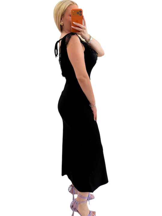Sommer Maxi Abendkleid mit Spitze Schwarz