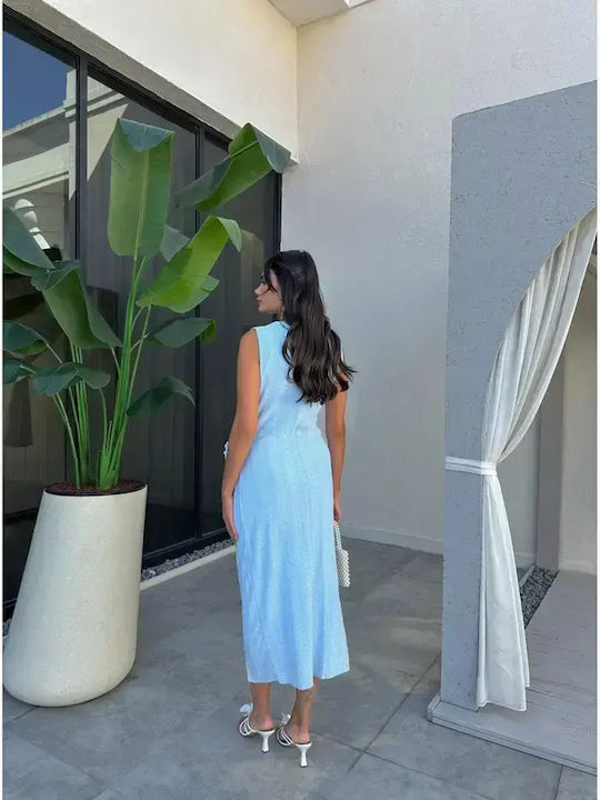 Summer Midi Dress for Wedding Christening with Lace Light Blue