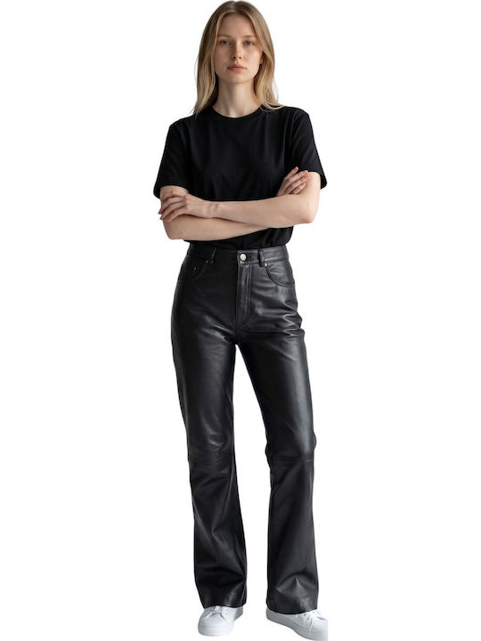 Women's Leather Flared Trousers Black