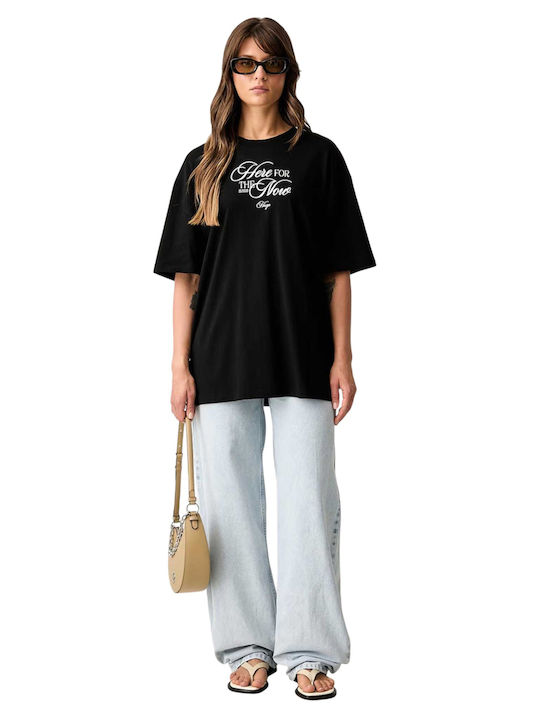 Damen Oversized T-Shirt Mit Blumenmuster Schwarz