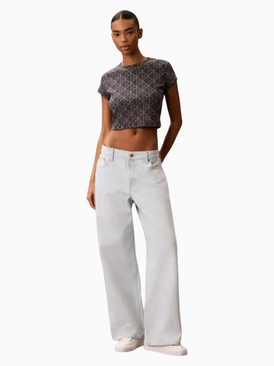 Damen Crop Top Baumwoll Kurzärmelig Grau