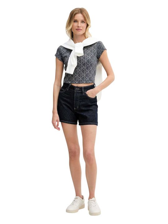 Damen Crop Top Baumwoll Kurzärmelig Grau