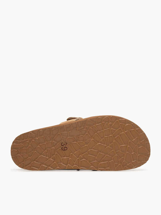 Leather Mules With Heel In Tabac Brown Color