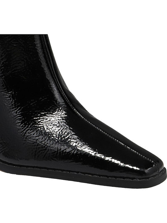 Damenstiefel aus Leder mit Mittelhohem Absatz Schwarz