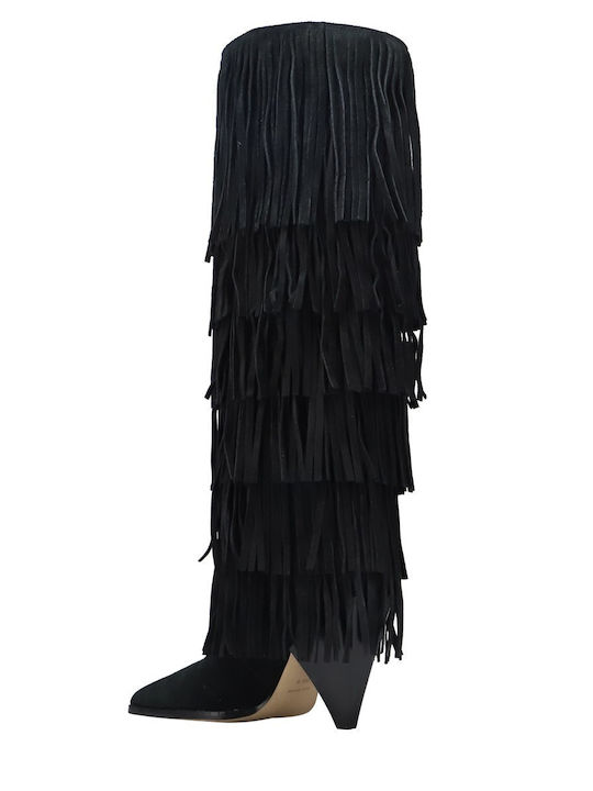 Wildleder Damenstiefel mit Hohem Absatz Schwarz