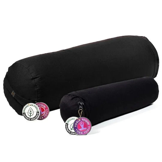 Mini Yoga Bolster Round Pillow Kids Yoga Black Organic Cotton 40x12cm