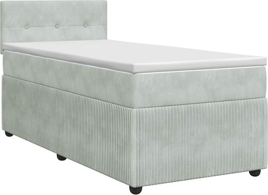 Einzelbett Mit Samt Bezogen Helles Grau Mit Lattenrost & Matratze 90x190cm