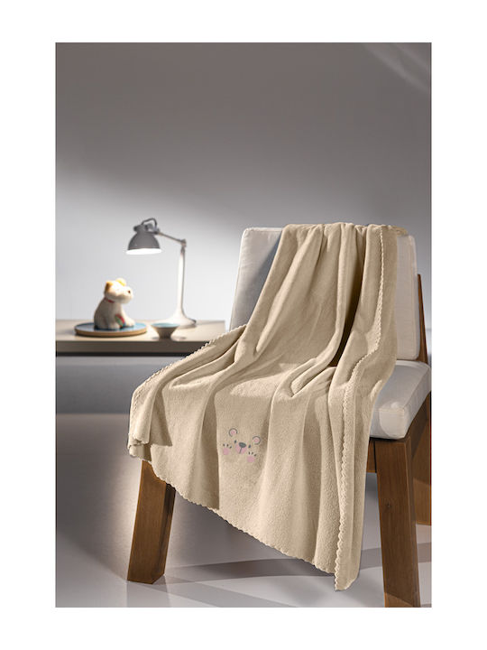 Guy Laroche Blanket Cot Baby Bear Fleece Beige 100x140cm