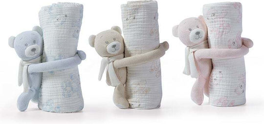 Nef-Nef Homeware Pătură De Înfășat Și Leagăn Teddy Pique Albastră Deschis Cu Animăluț 75x100cm
