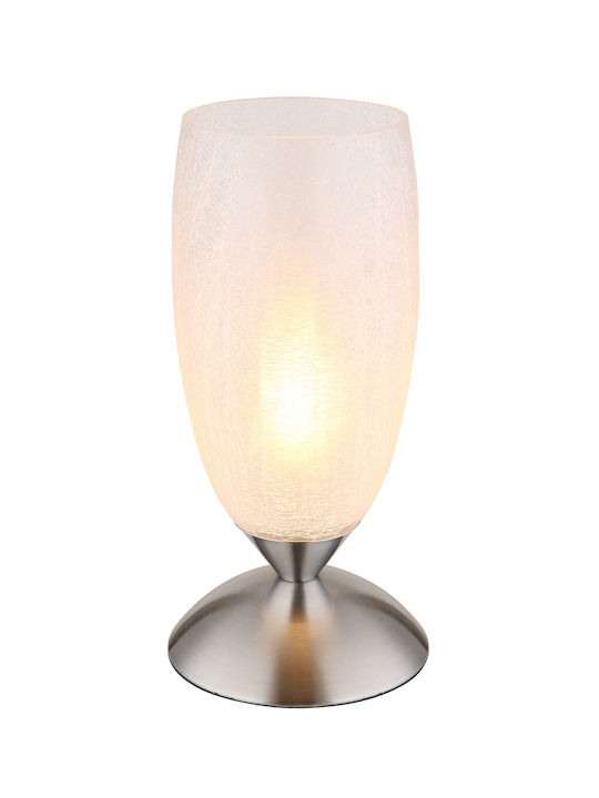 Globo Lighting Metal Table Lamp for Socket E14 with White Shade and Silver Base