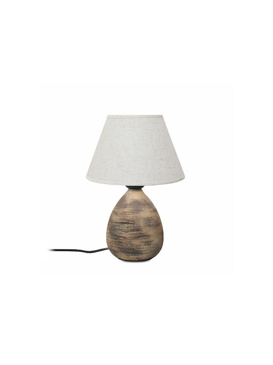 GloboStar Lisbon Ceramic Vintage Table Lamp for Socket E27 with White Shade and Brown Base